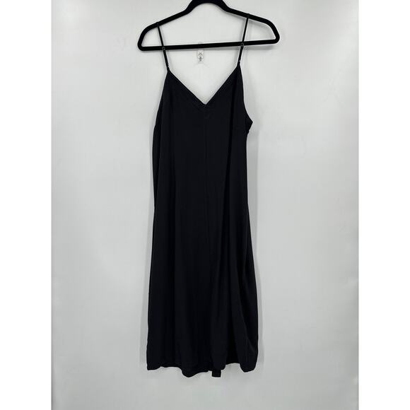 7 For All Mankind Spaghetti Strap Button Front Midi Dress in black XL NWT - Picture 5 of 7